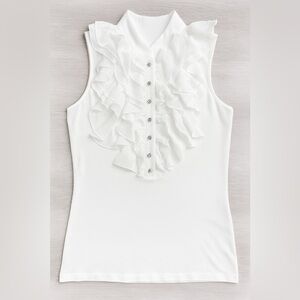 Elegant White Ruffled Sleeveless Top
